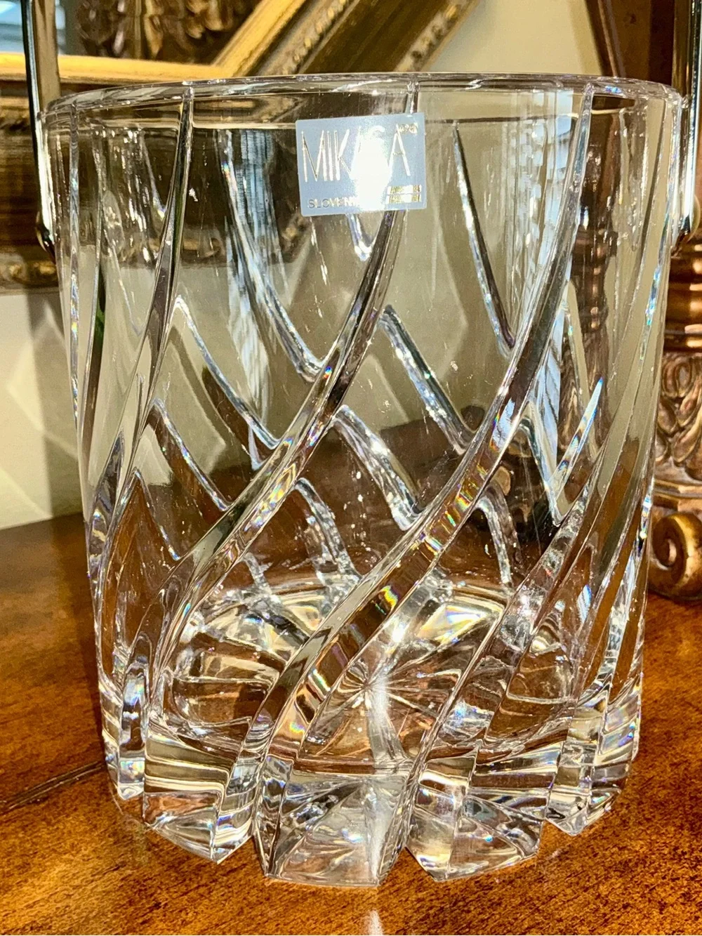 Vintage Mikasa “Olympus” 24% lead Crystal Ice Bucket with Silver Handle 6”